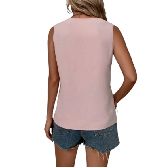 SHEIN Womens Lace Panel Pink Blouse Womens Vneck Tank Top‎ Shirt - Picture 5 of 9